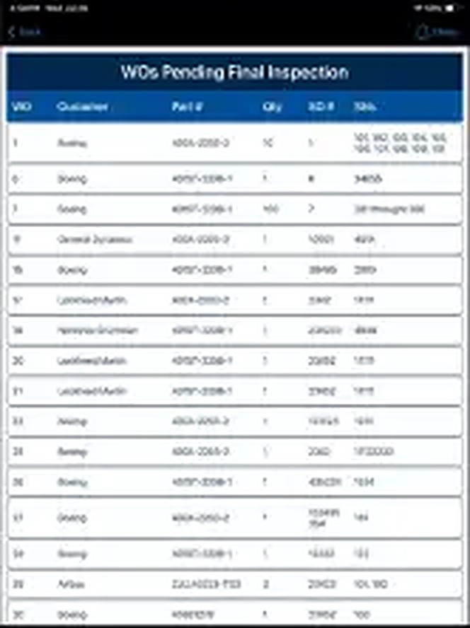 Hexagon Mobile: a dense table of pending work orders