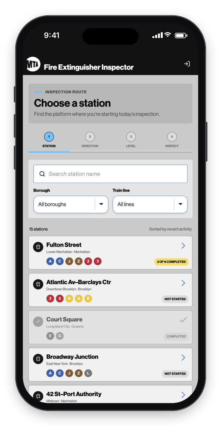 The new inspection app: choosing a station