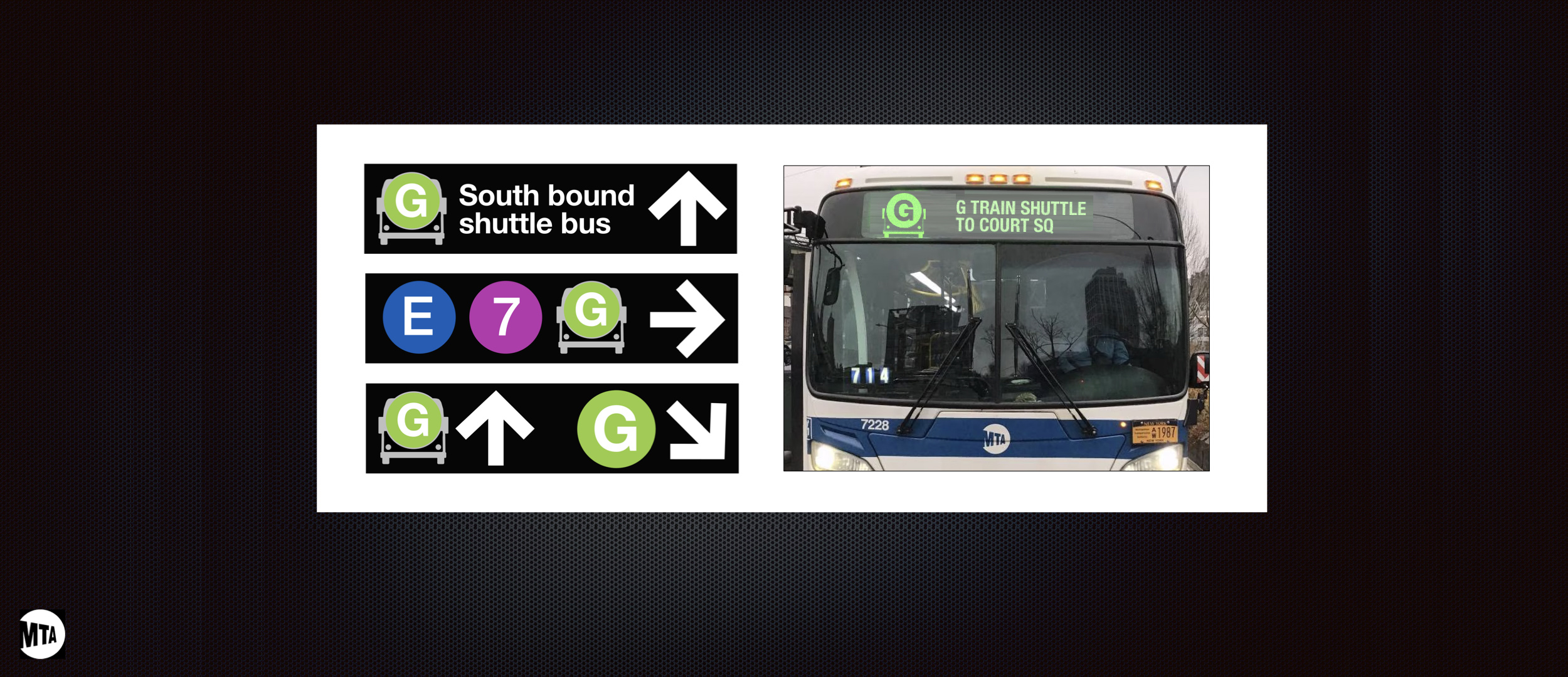 Icon easily adapts to existing use of the G train icon; allows for easy application over existing signs